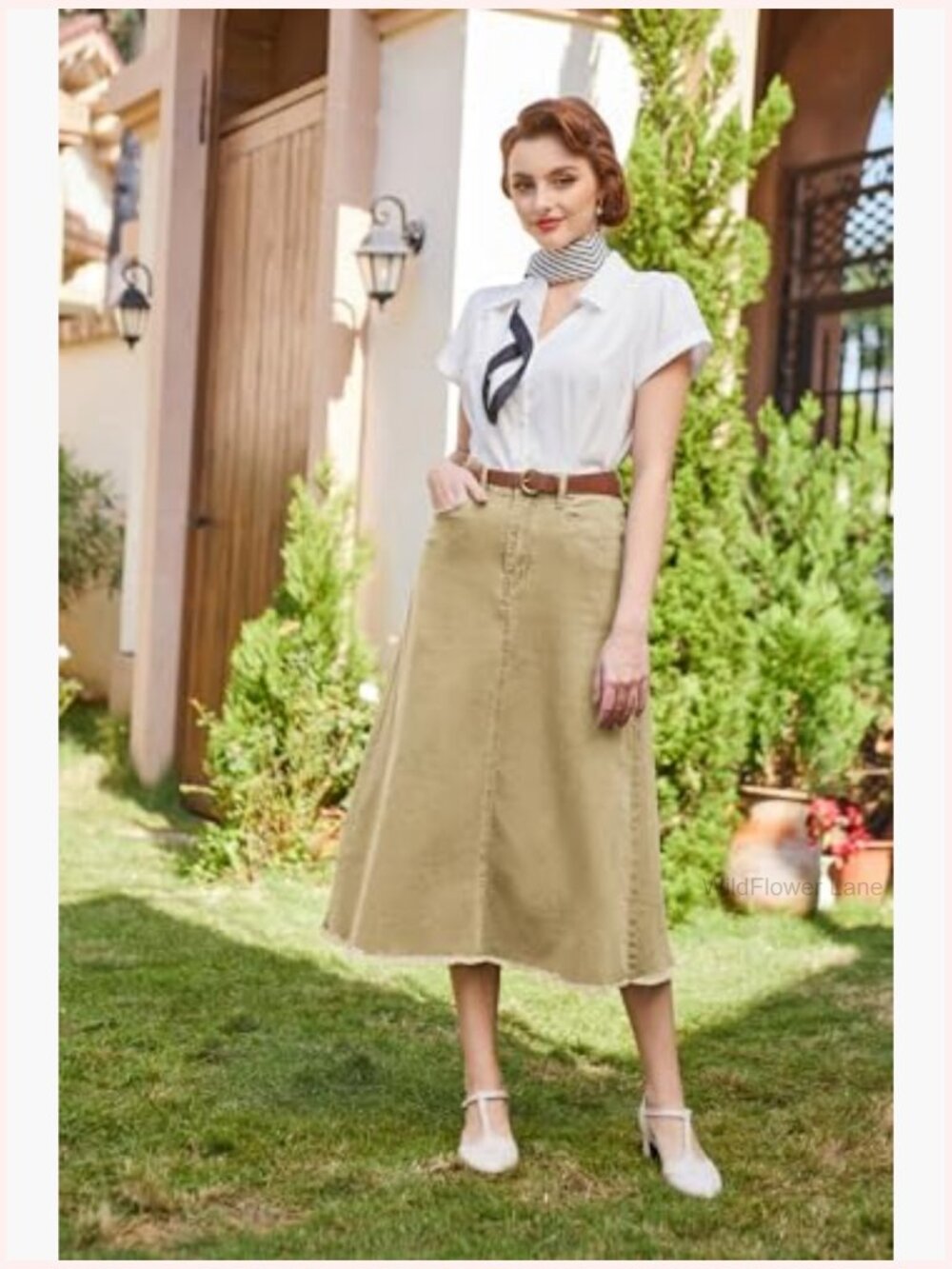 Elastic High Waist Frayed Raw Hem A-Line Maxi Long Jean Skirt with Pockets - Picture 3 of 7